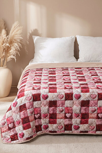 Rivaİstanbul Square Heart 5D Multi-Purpose Single Printed Pique & Bedspread 1...