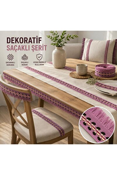 ULUPAMİR Dusty Rose Table Chair Seating Group Fringed Strip 5 Meters