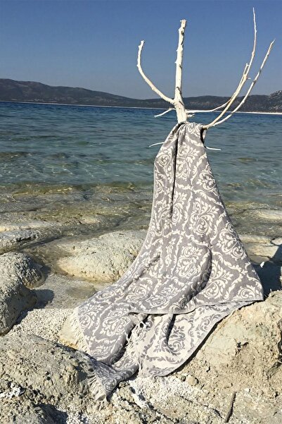 Layan Home 100% Cotton Peshtamal - Spa & Beach - Baroque Patterned Gray - 90X...