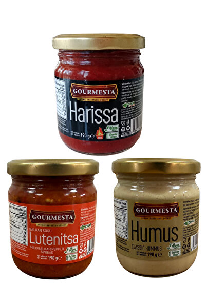 GOURMESTA Çınar Food 3'lü 210 cc Meze Set (Lütenitsa + Harissa + Klasik Humus)