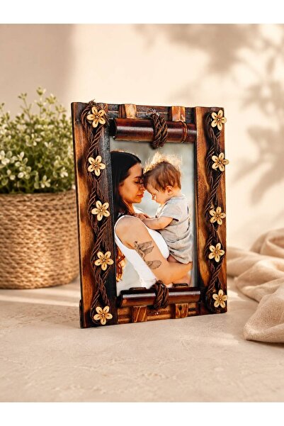 FOTOĞRAF DAHİL Ahşap Bambu Çiçekli Fotoğraf Çerçeve – 10x15 cm