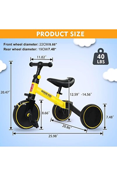 Zaroon 4-in-1 Kids Balance Bike & Tricycle, Adjustable Toddler Ride-On Bike f...