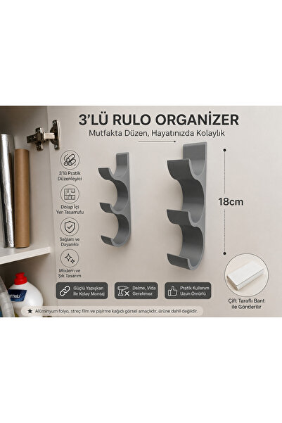 Formera 3 Katlı Mutfak Dolap İçi Rulo Organizer – Alüminyum Folyo, Streç Film...