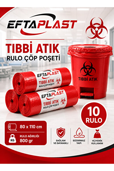 EFTAPLAST 80*100 TIBBİ ATIK POŞETİ 800 GR (10 RULO)