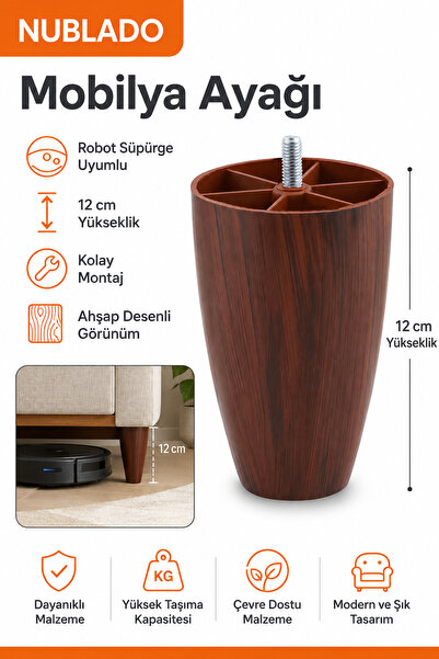 NUBLADO Picior de mobilier din lemn cu model de 12 cm – Picior de scaun și ca...
