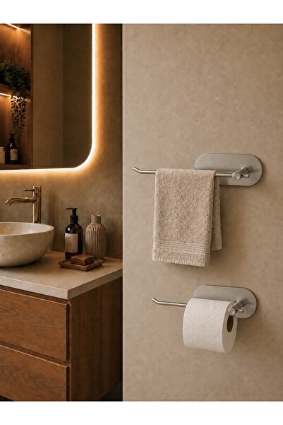 ARNESE HOME Modern Yapışkanlı Paslanmaz Çelik Banyo Aksesuar Seti – Havluluk ...