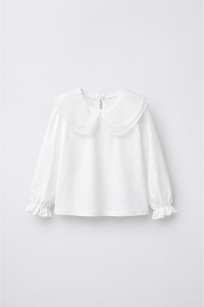 Magu Girl's Cotton White Big Collar Long Sleeve Blouse