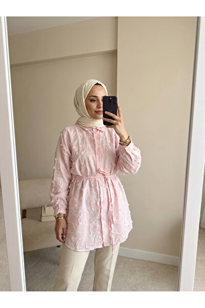 Kirazca Butik Women's Hijab Tassel Detailed Belted Buttoned Long Sleeve Shirt...