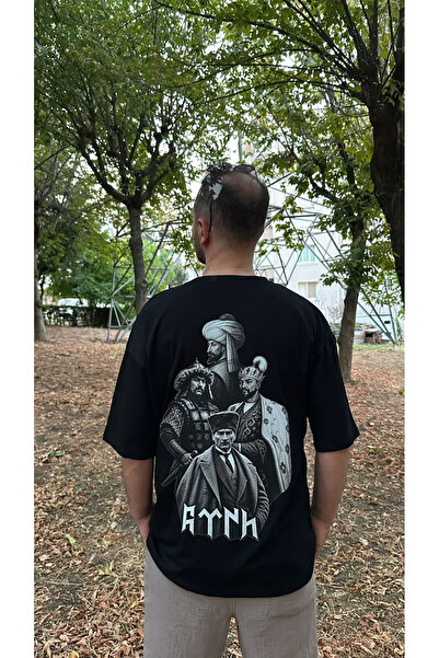 cesita Türk Hükümdarlar Atatürk Fatih Emir Timur Attila Baskılı Oversize Siya...