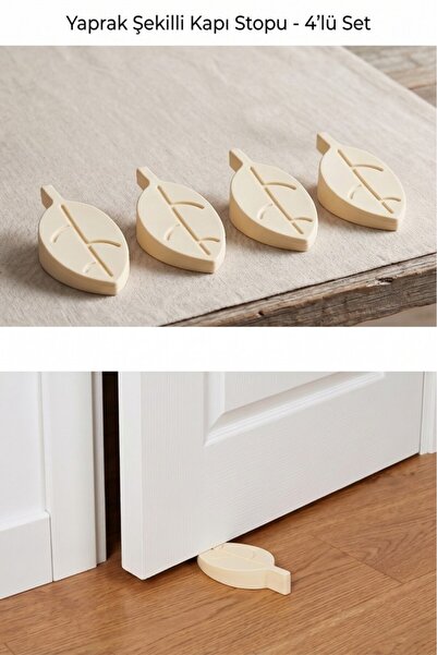 Tiesa Home 4-Piece Silicone Door Mat Stopper Wedge Cream Leaf Model