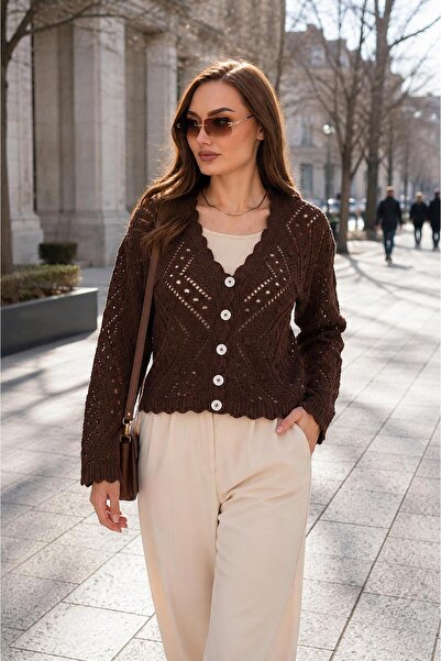 ŞİMAL Cardigan tricotat pentru femei, cu model cu pompon și închidere cu nast...
