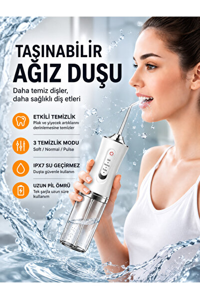 Moxti Şarjlı Taşınabilir Ağız Duşu Üst Kalite Farklı Modlu 220ml Su Haznesi 4...