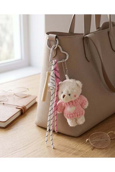 REDTAG Women Pink Plush Teddy Bear Heart Charm Keyring