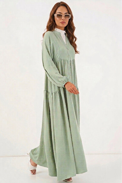 Merterium Women's Patterned Hijab Dress 1010 - E.Green