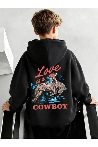 SVART WEAR Children's Love Is a Cowboy Printed Hoodie Hooded Sweatshirt Combe...