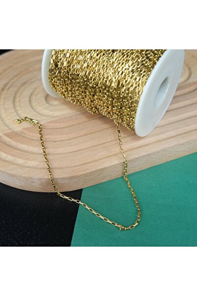 Prestij Boncuk Gold Chain Jewelry Chain 2 mm Rectangular Model 1 Meter