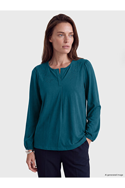 LC Waikiki Lcw Grace Petrol Kaçık Collar Embroidered Blouse