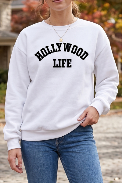 uyguntarz Unisex φούτερ με στάμπα Hollywood Life και λαιμόκοψη ποδηλάτου