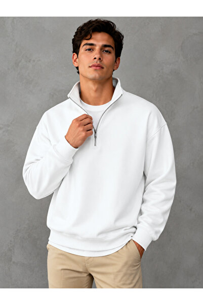 FAVORİST Men's Stand Collar Oversize Fit Compact Combed Cotton 3 Thread Sweat...