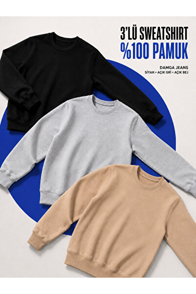 DAMGA JEANS 3 Pieces Men's Casual Crew Neck Loose Sweatshirt
