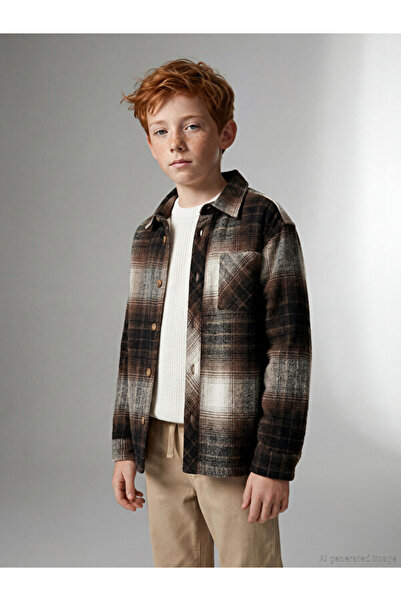 LC Waikiki Checkered Embroidered Boys' Lumberjack Shirt for Style Enthusiasts...
