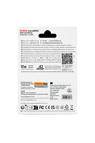 Kodak 256GB Micro SD UHS-I U3/V30/A2 Drone İçin KU390
