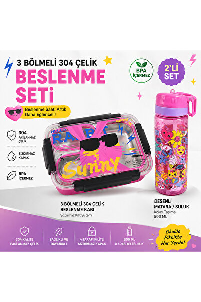 MUZEKO Su Mataralı 3 Bölmeli Paslanmaz Çelik Yemek Kabı Sızdırmaz Kapaklı, Su...