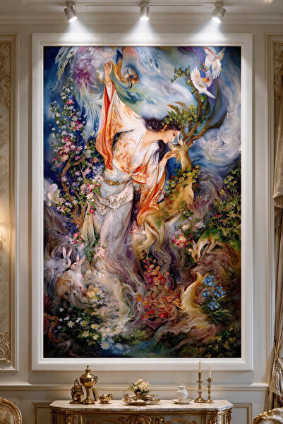 ARTAN GALLERY Ceylan ve Kadın Temalı Mahmoud Farshchian Kadife Tablo – Klasik...