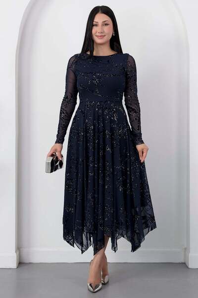 PULLIMM Crew Neck Skirted Glitter Tulle Dress Dks1387-1