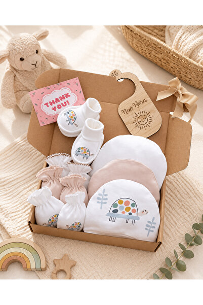 Renkli Puset 7-Piece Cotton Newborn Turtle Baby Set (3 Hats - 3 Gloves - Boot...