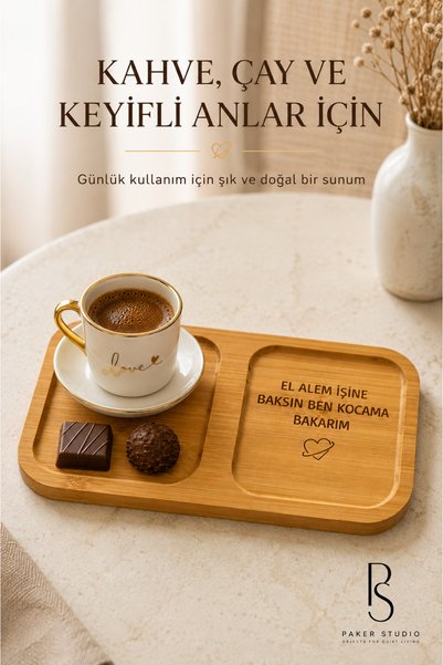 PakerStudio Paker Studio Check Out the Alem Business Company Written on It, 2-Compartment Laser-Engraved Bamboo Coffee Presentation Stand