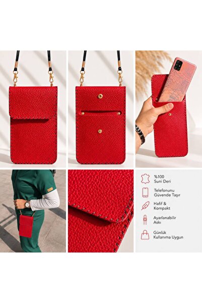 izel aksesuar Premium Luxury Crossbody Faux Leather Phone Bag