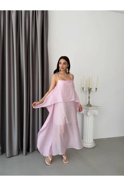 solena sln Kadın Tül Askısı Ayarlanabilir Astarlı Oversize İnce Dökümlü Midi ...