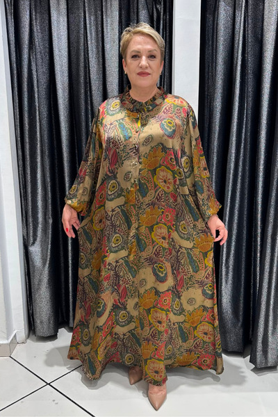 selma Büyük Beden İpek Şifon Askılı İçlikli Elbise