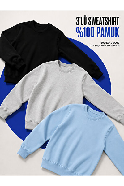 DAMGA JEANS 3 Pieces Men's Casual Crew Neck Loose Sweatshirt