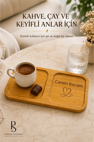 PakerStudio Paker Studio My Dear Husband Written 2-Compartment Laser-Engraved Bamboo Coffee Presentation Stand