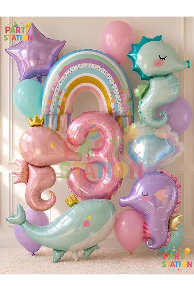 Parti Station Mermaid Concept Balloon Set 3 Years Old - 14 Piece Extra Large ...