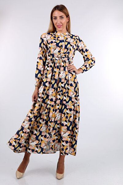 Merterium Women's Hakim Collar Hijab Dress 1054 - C.Navy Blue