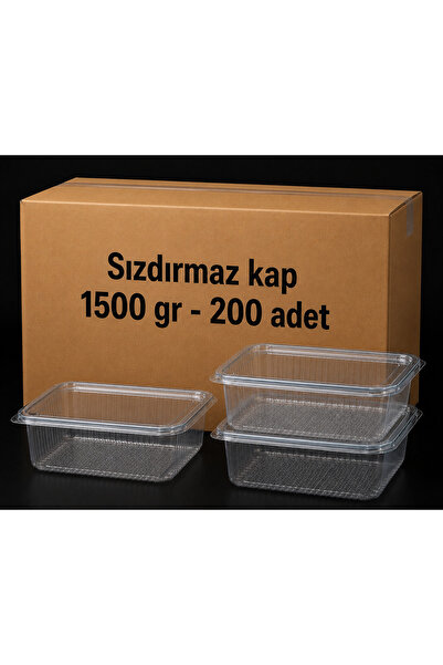 1500 Gr Sızdırmaz Kap 200 Adet – Şeffaf Plastik Gıda Kabı