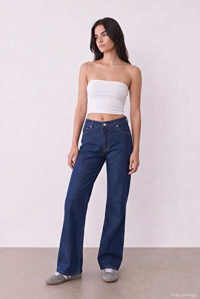 Quzu Wide Leg Jeans Navy Blue