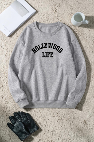 uyguntarz Unisex φούτερ με στάμπα Hollywood Life και λαιμόκοψη ποδηλάτου