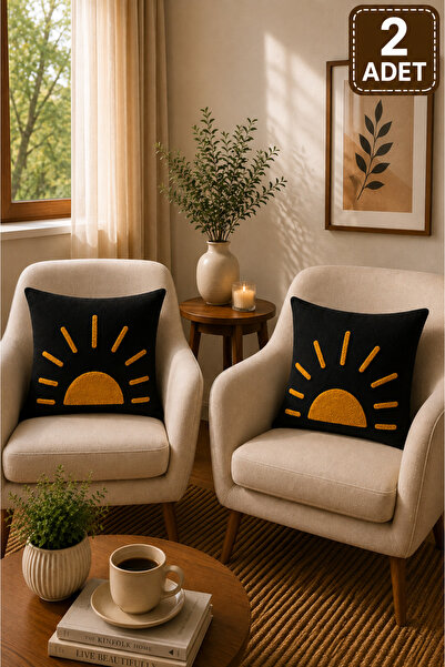 SEVMİŞ HOME 2 Piece Punch Cushion Cover 43X43 cm – Decorative Embroidered Cus...
