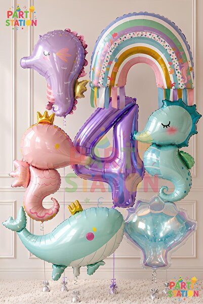 Parti Station Mermaid Concept Balloon Set for 4 Years Old - 7 Pieces Extra La...