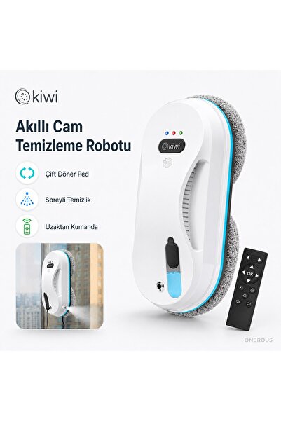 Kiwi Yapay Zekâ Destekli Cam Temizleme Robotu, Ultrasonik Sprey, Otomatik Dur...