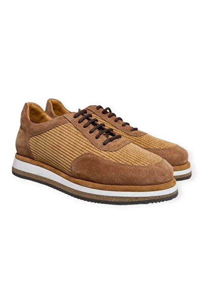 FRANCO CALVANI Tan Color Laced Genuine Suede Leather Men's Shoes