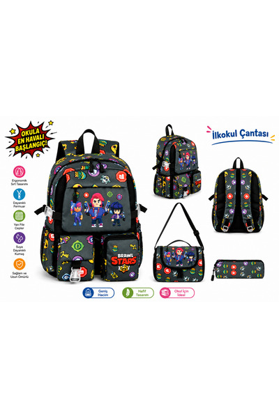 Belkis Brawl Stars Children's School Bag Set of 3 – Backpack, Lunch Box and P...