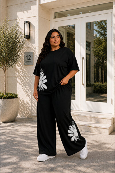 Rubonia Women's Plus Size Floral Print 2-Piece Tracksuit Set Oversized T-Shir...