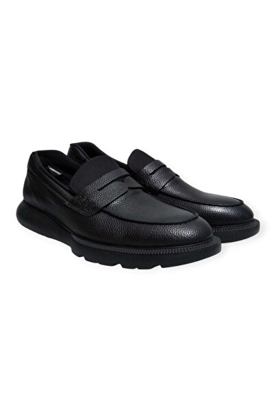 FRANCO CALVANI Black Color Laceless Genuine Leather Men's Shoes