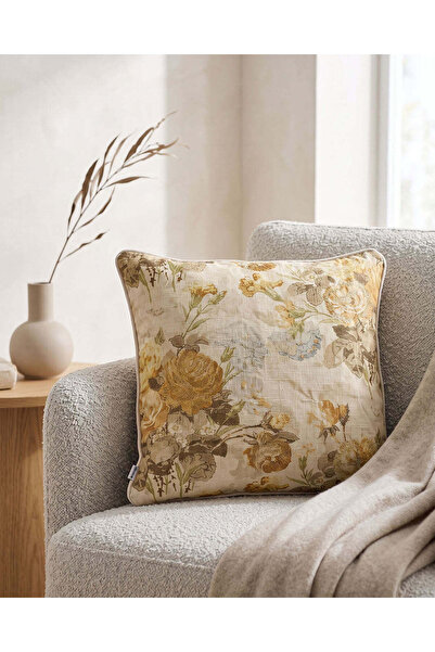 REDTAG Yellow Floral Embroidered Cushion