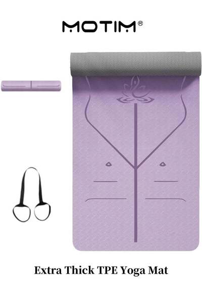 MOTIM Extra Thick TPE Yoga Mat with Position Lines – Textured Surface, 183x60...